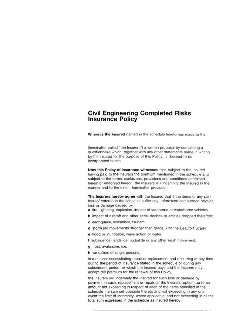 Civil Engineering Completed Risks Policy | PDF | Indemnity | Arbitral ...