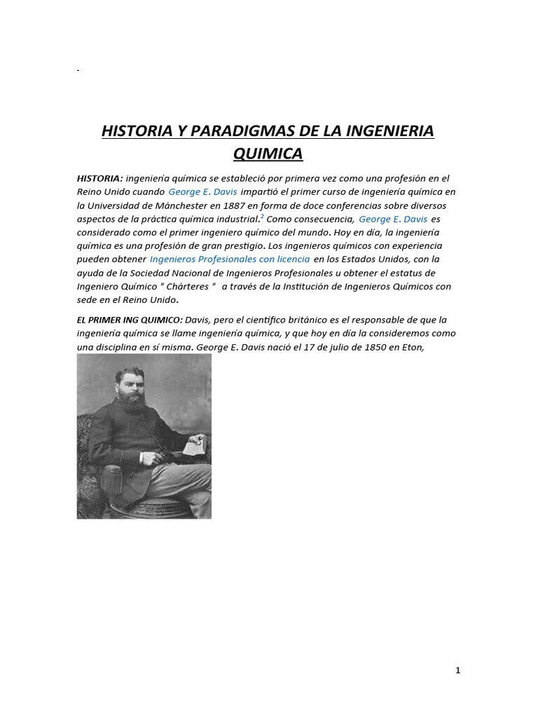 Historia y Paradigmas de La Ingenieria Quimica PDF Ingeniería Química Calor