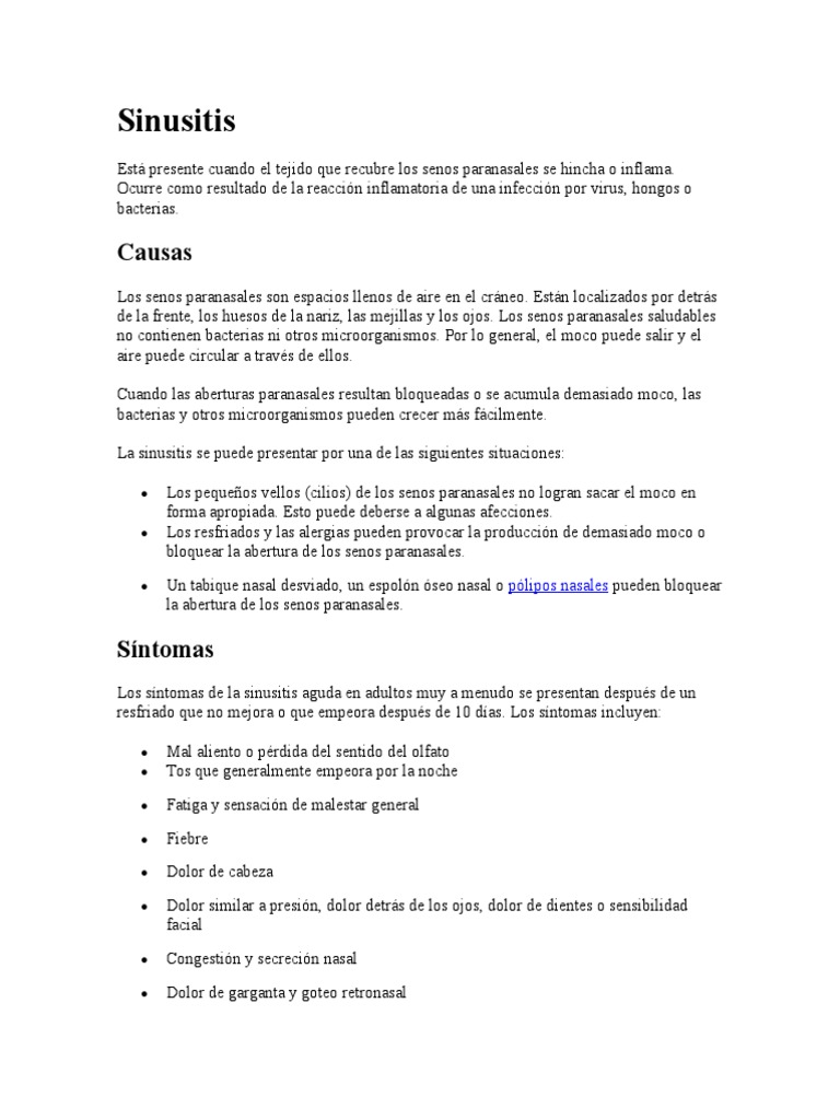 Causas y Tratamientos de Sinusitis | PDF | Resfriado comun | Alergia