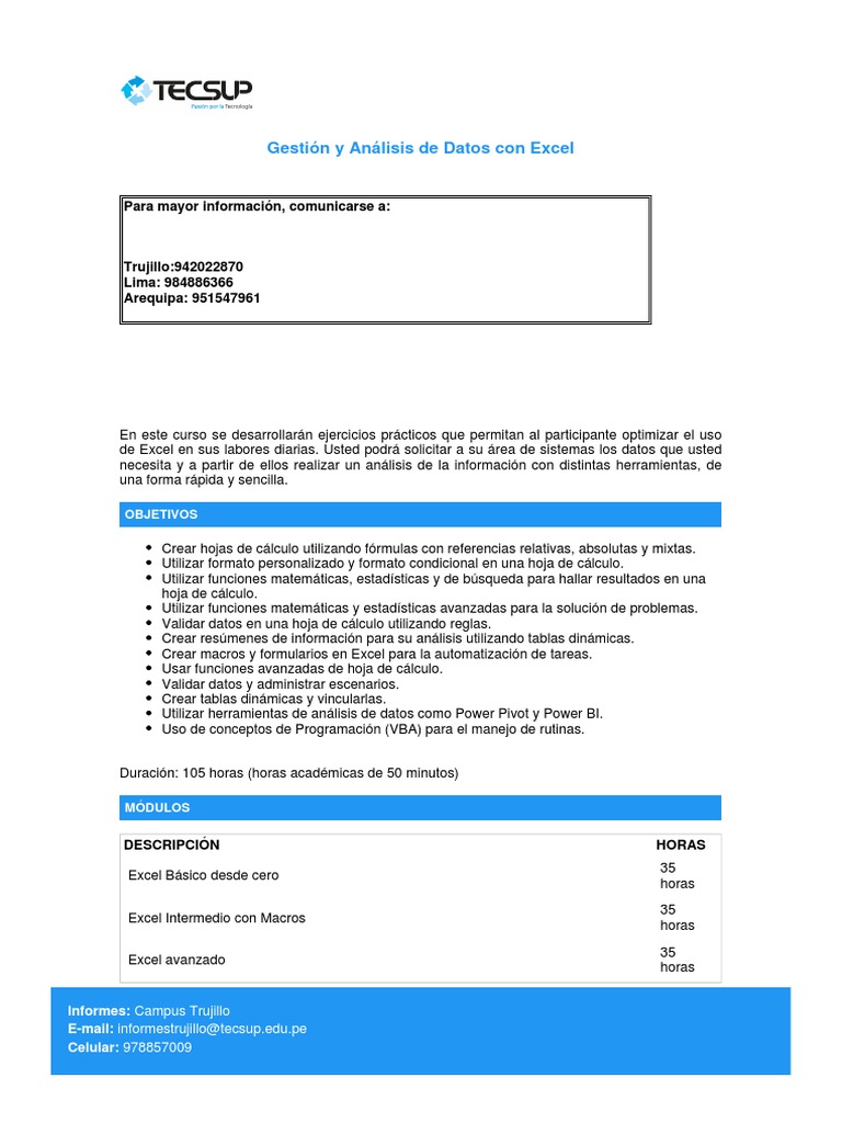 Curso de Excel: Análisis y Gestión de Datos | PDF | Microsoft Excel ...