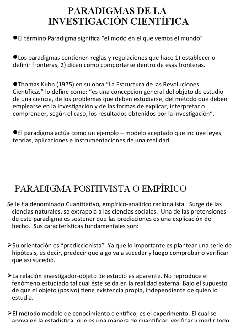 Paradigmas en Investigación Científica | PDF | Paradigma | Método ...