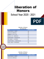 Deliberation of Honors: School Year 2020 - 2021