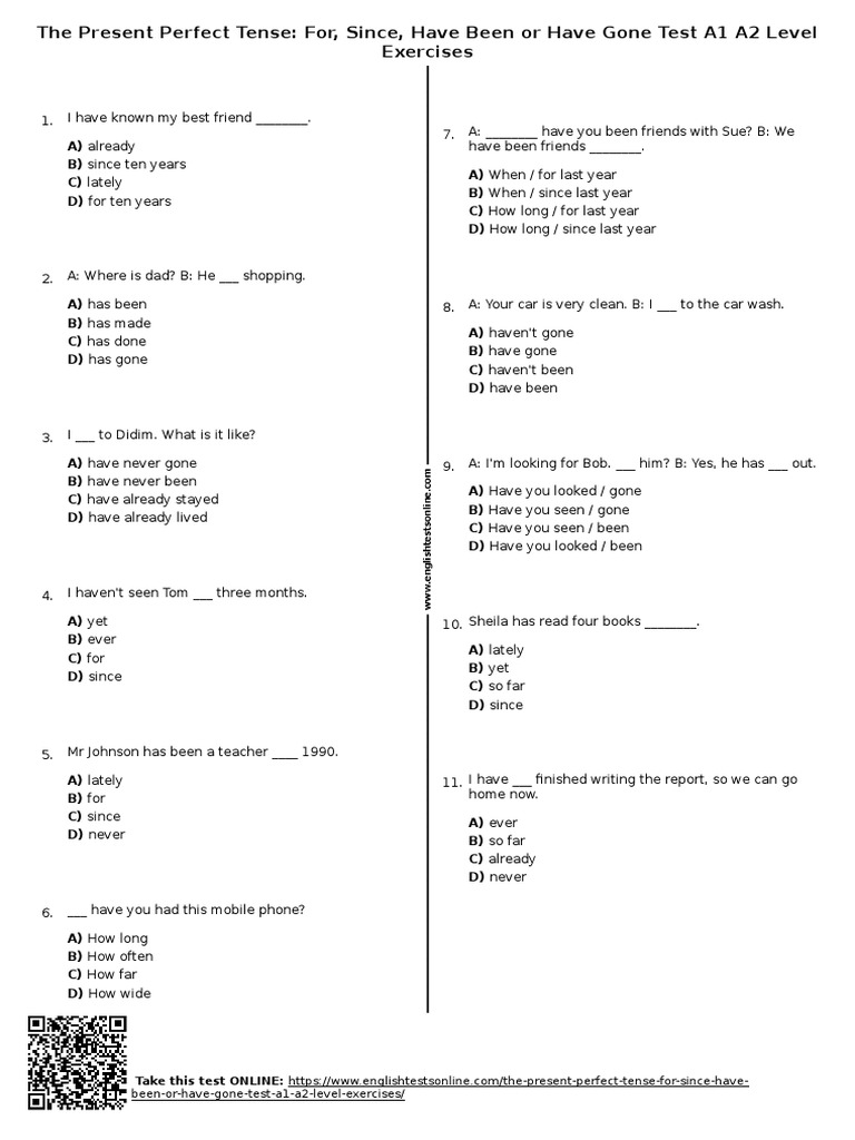 Present Perfect Exercises A1 A2 | PDF