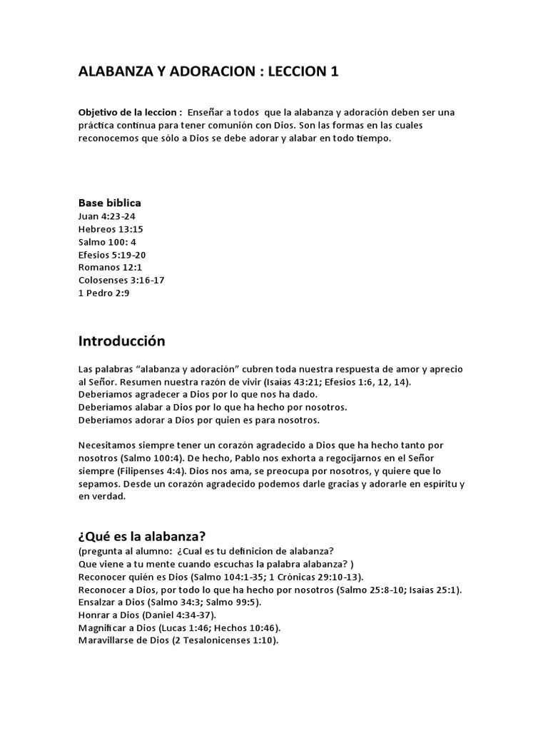 Alabanza y Adoración a Dios: Lección 1 | PDF | Salmos | Arca de la Alianza
