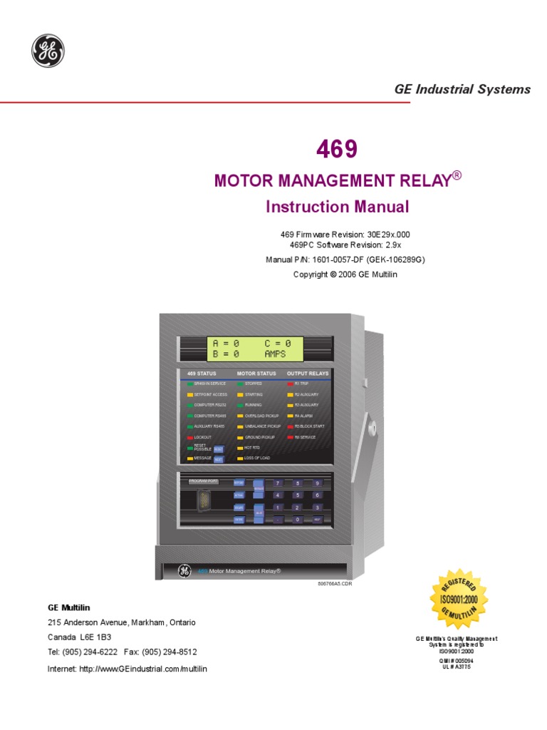 469 Manual (v2.9x GEK-106289G) | PDF | Alternating Current | Relay