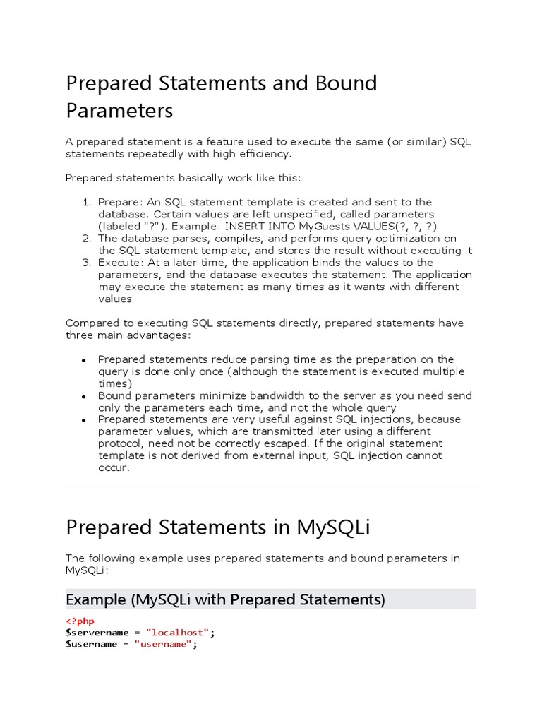 PHP Mysql Prepared Statements and Bound Parameters | PDF