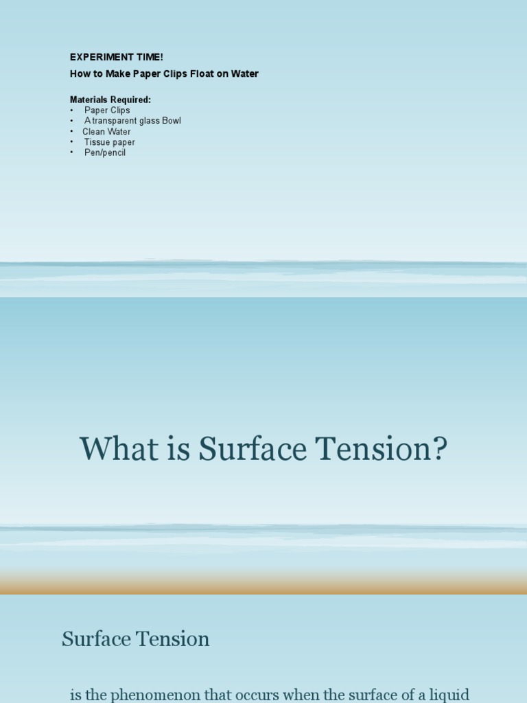 Paper Clip Floating Experiment Guide | PDF | Surface Tension | Adhesion