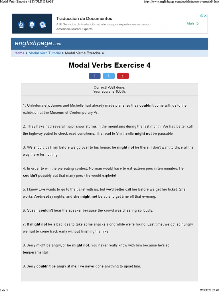 Modal Verbs Exercise 4 ENGLISH PAGE | PDF