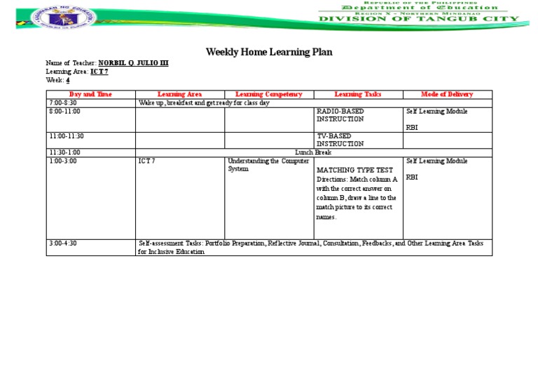 ICTWeekly Home Learning Plan PDF