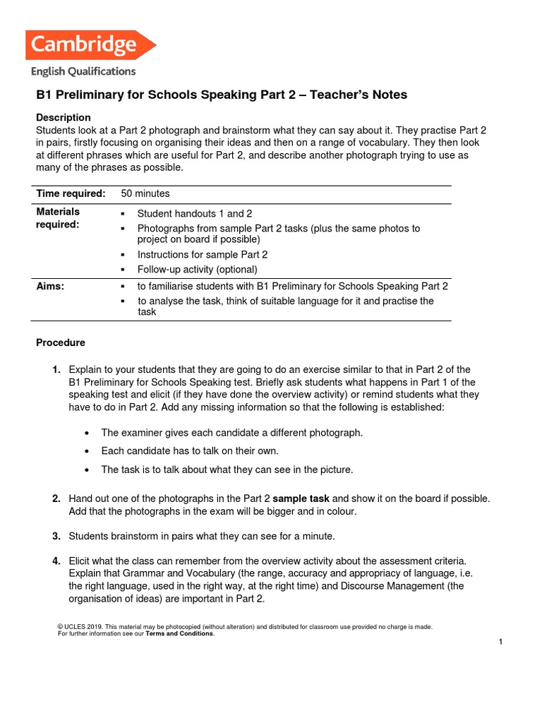 b1 Preliminary For Schools Speaking Part 2 | PDF | Linguistics | Cognition