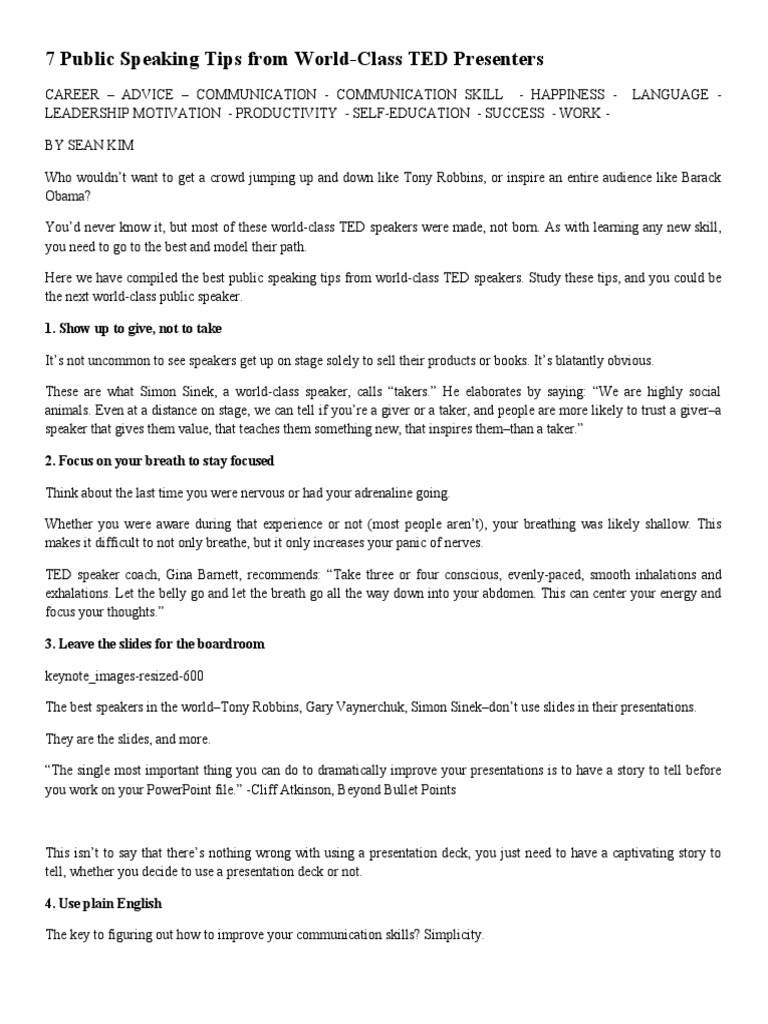 7 Public Speaking Tips From World | PDF