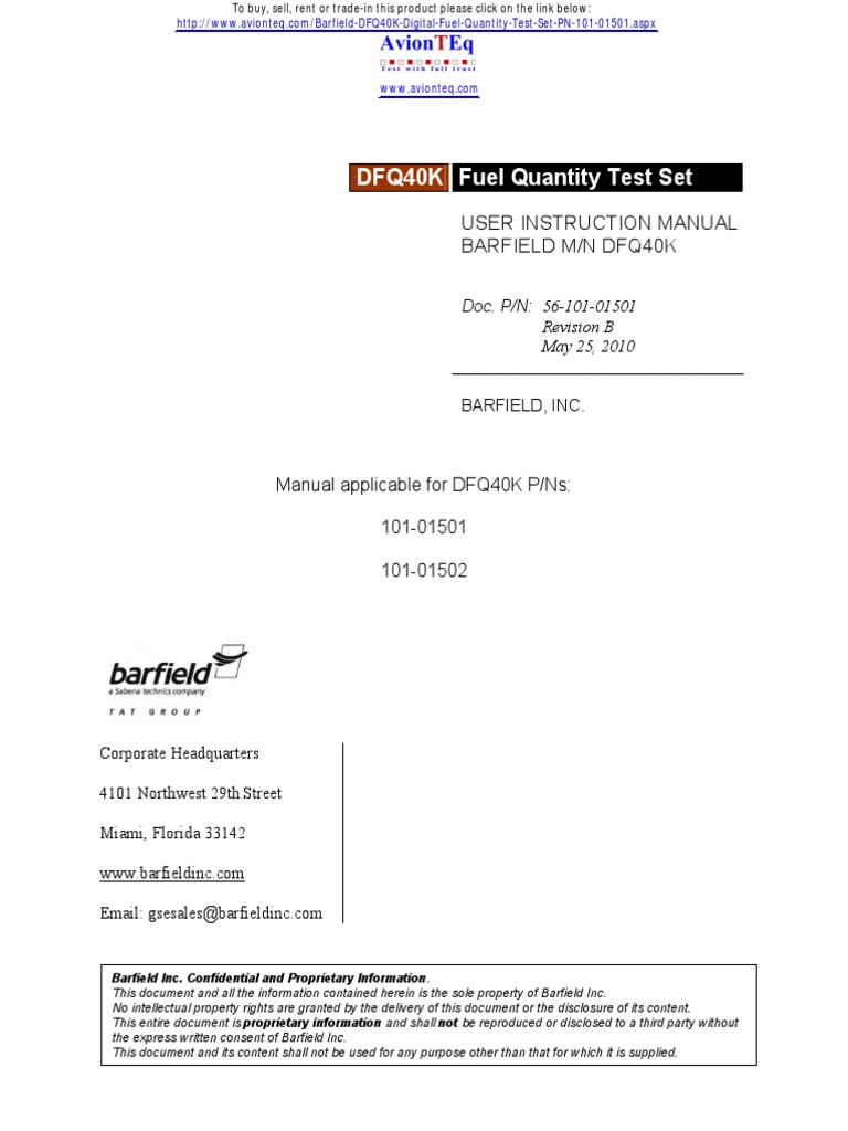 Barfield DFQ40K User Instruction Manual PDF Electrical Connector