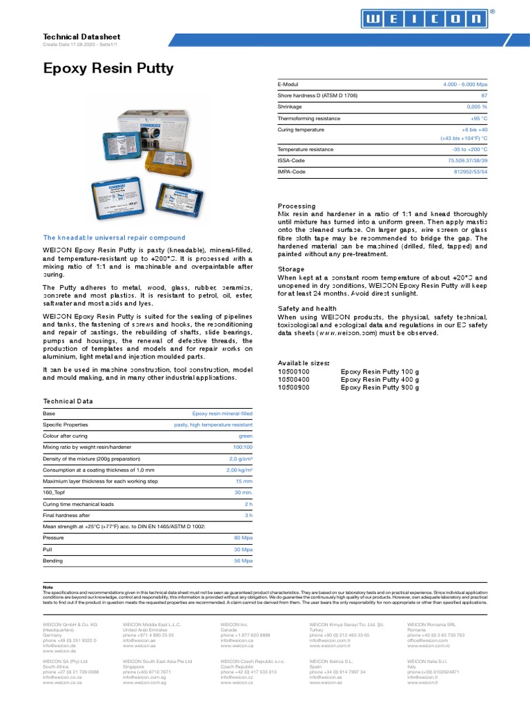 Epoxy Resin Putty Technical Datasheet PDF Epoxy Materials