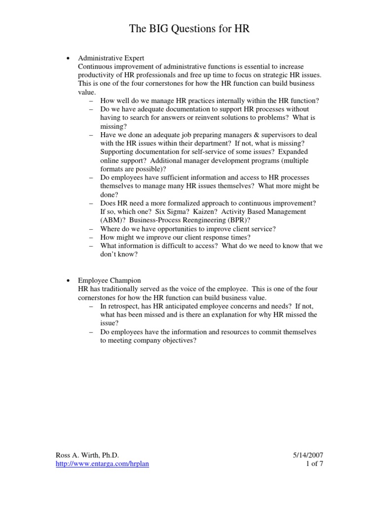 Essential HR Questions for Business Value | PDF | Employee Retention ...