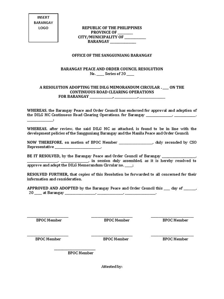 BPOC Resolution on Road Clearing Operations | PDF | Government