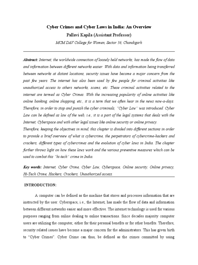 Cyber Crimes and Laws in India Overview | PDF | Cybercrime | Security ...