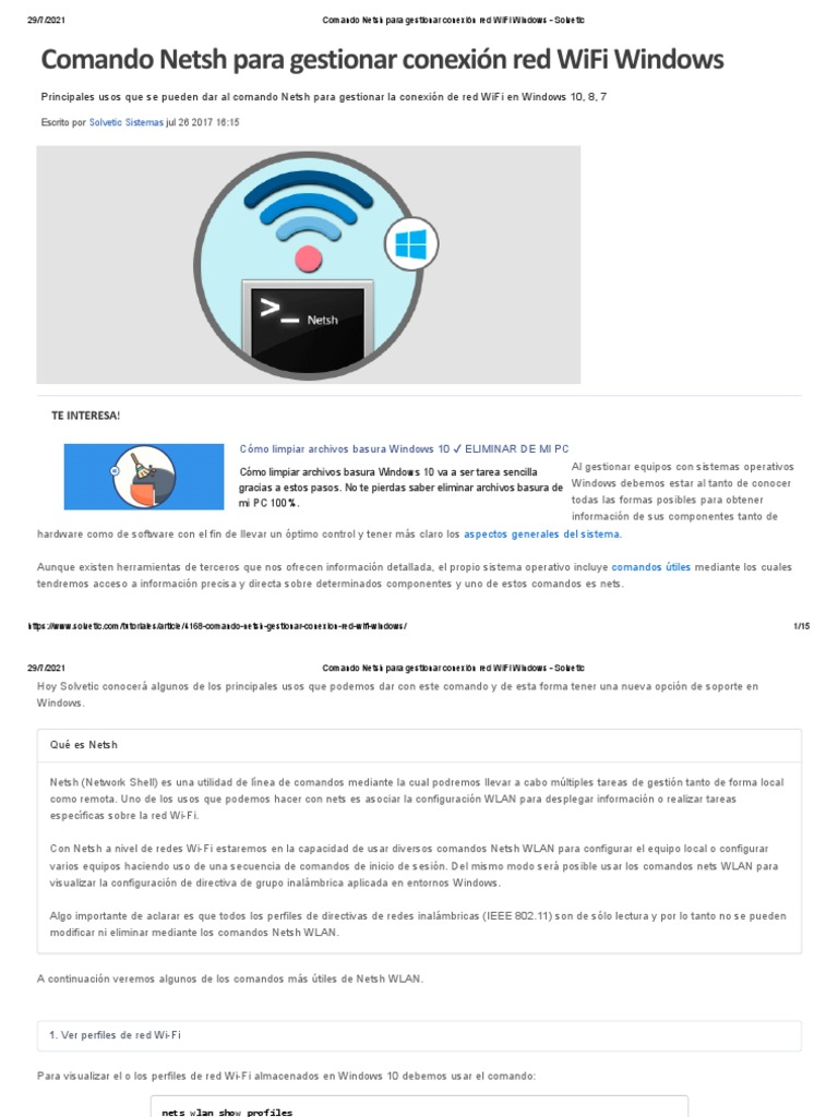 Comando Netsh para Gestionar Conexión Red WiFi Windows - Solvetic | PDF ...