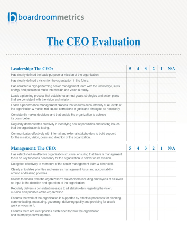 Ceo Evaluation Sample – Your Guide to an Effective CEO Performance ...