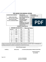 Test Report For Chemical Testing: Chemical Analysis (%) Specified Values (WT %)