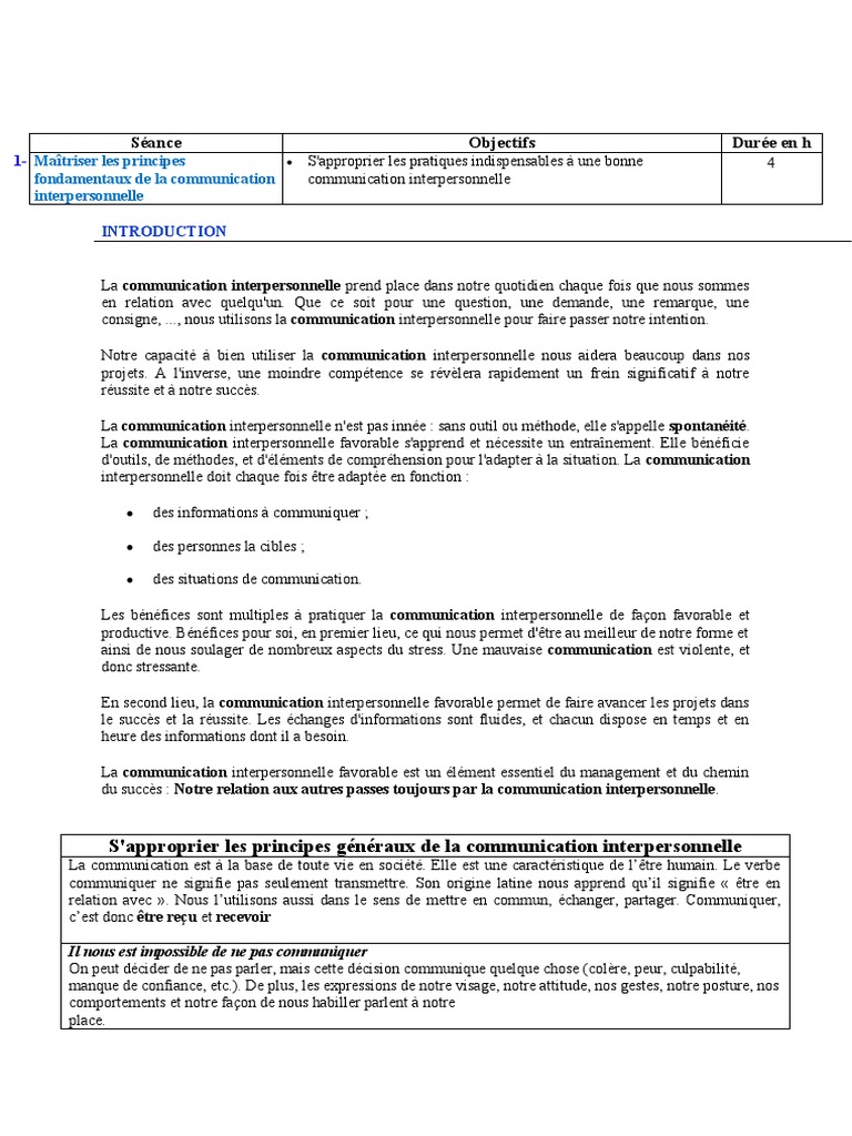 Principes Fondamentaux de La Communication Interpersonnelle | PDF | la ...