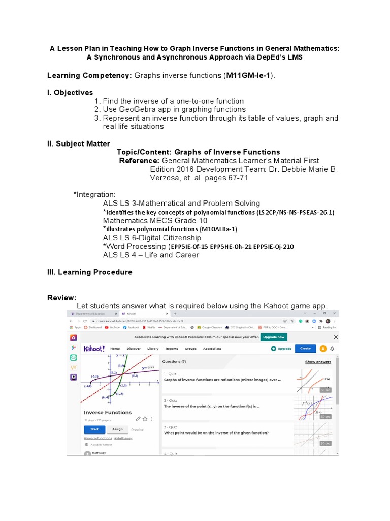 Grade 11-Graphs of Inverse Functions | PDF | Teaching Methods ...