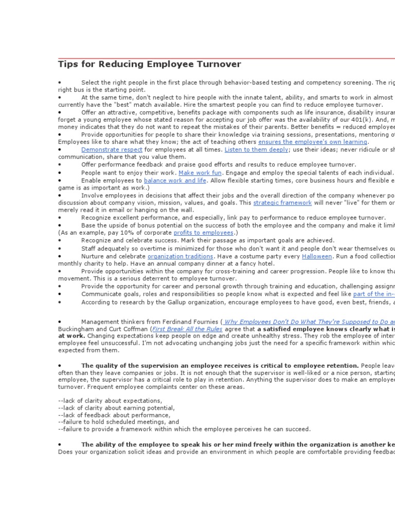 Effective Strategies to Reduce Turnover | PDF | Employee Retention ...