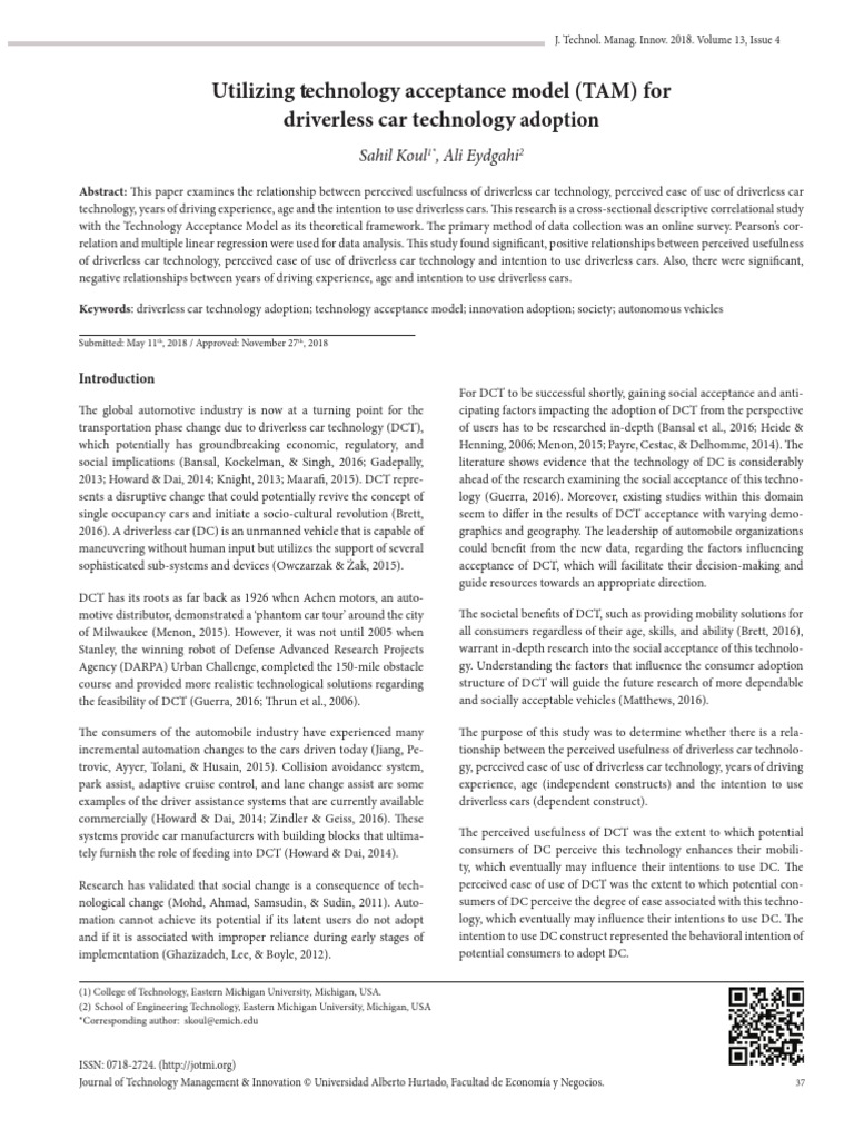 Utilizing Technology Acceptance Model (TAM) | PDF | Statistics | Car