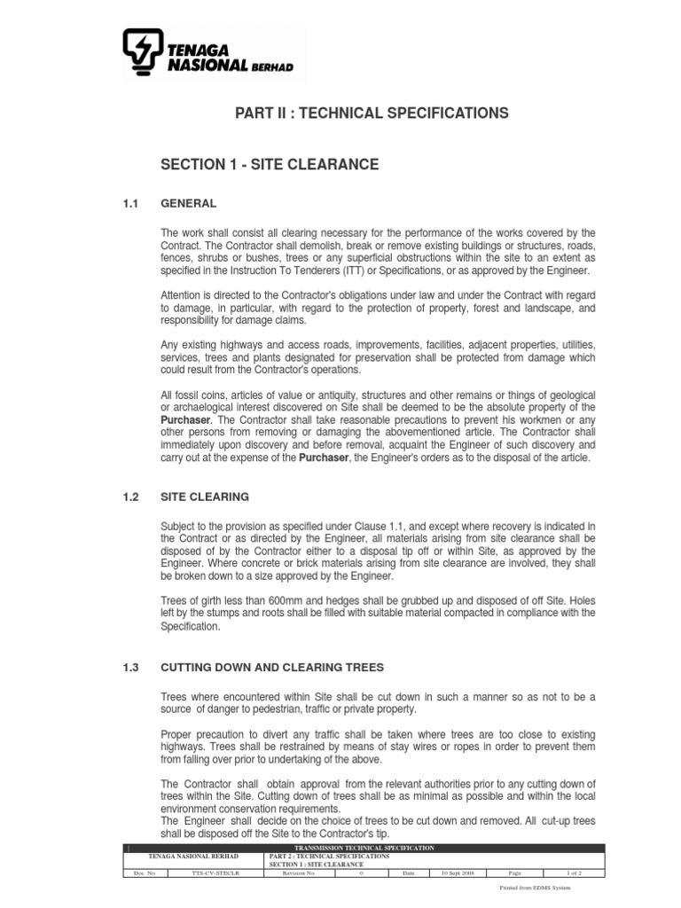 Site Clearance Specifications | PDF | Trees | Property