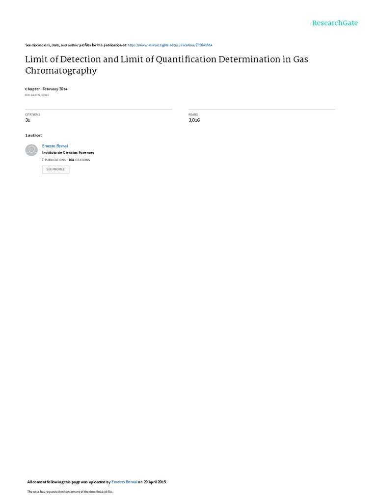 Limit of Detection and Limit of Quantification Determination in Gas