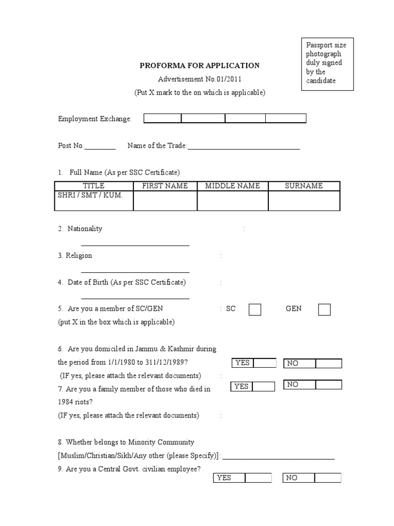 Job Application Proforma Template | PDF | Government | Business