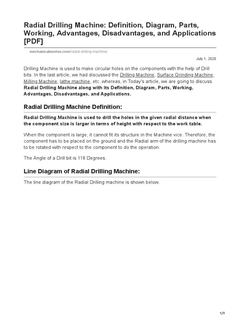 Radial Drilling Machine Overview and Diagram | PDF | Drill | Drilling