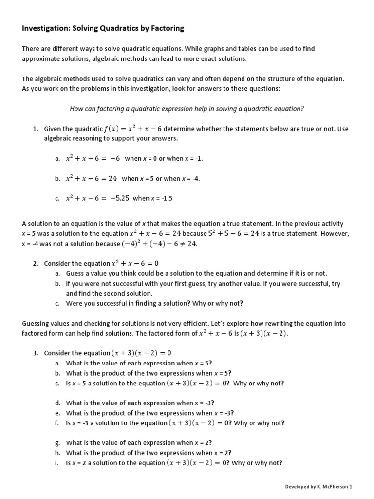Solving Quadratics by Factoring | PDF | Quadratic Equation | Equations