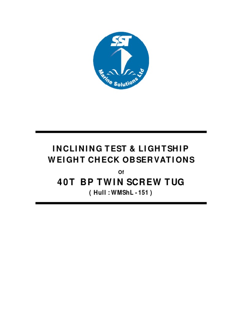 Inclining Test & Lightship Weight Observations PDF Water Transport Watercraft