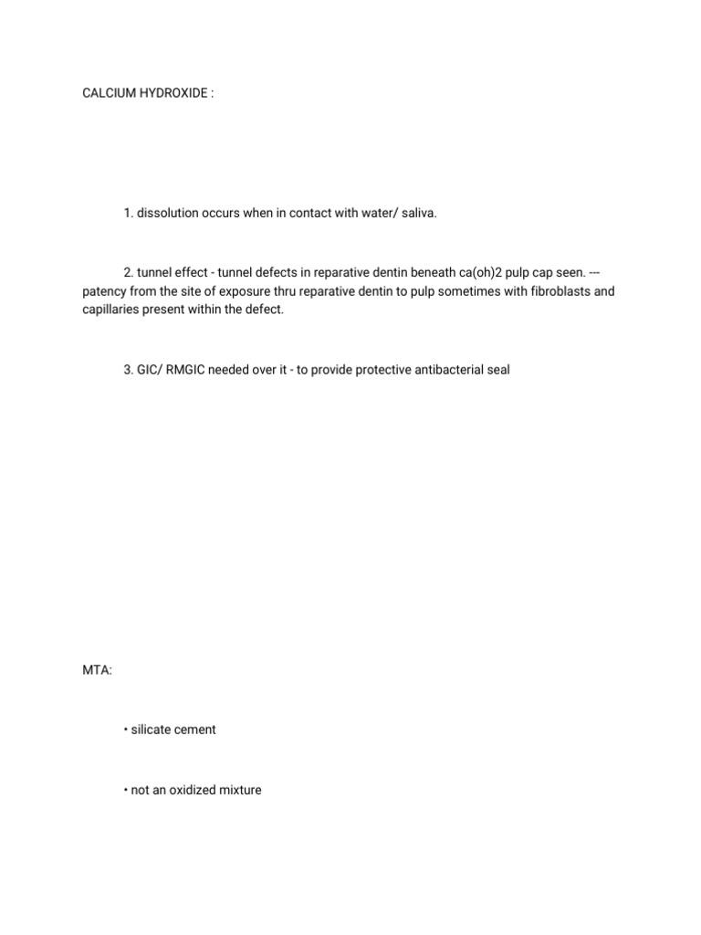 Info Abt Calcium Hydroxide and Mta by Alex M | PDF | Science ...