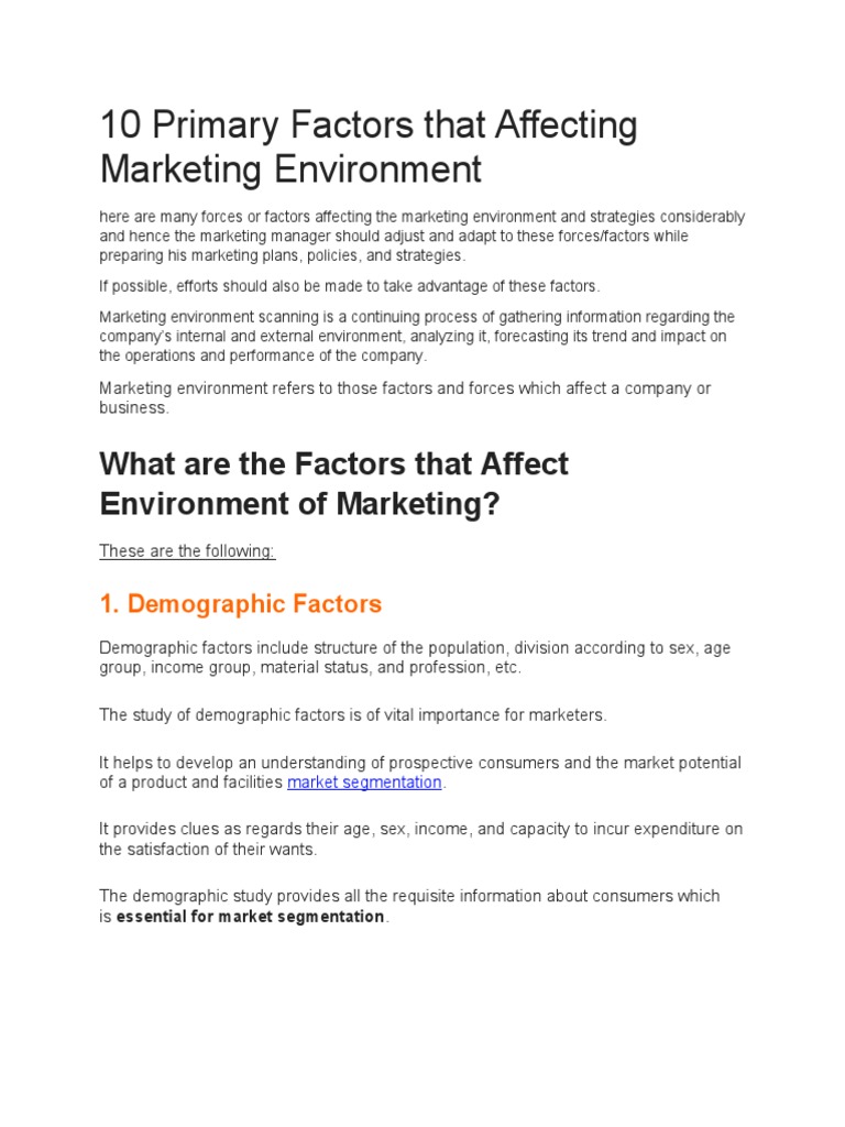 Key Factors Influencing Marketing Environment | PDF | Marketing ...