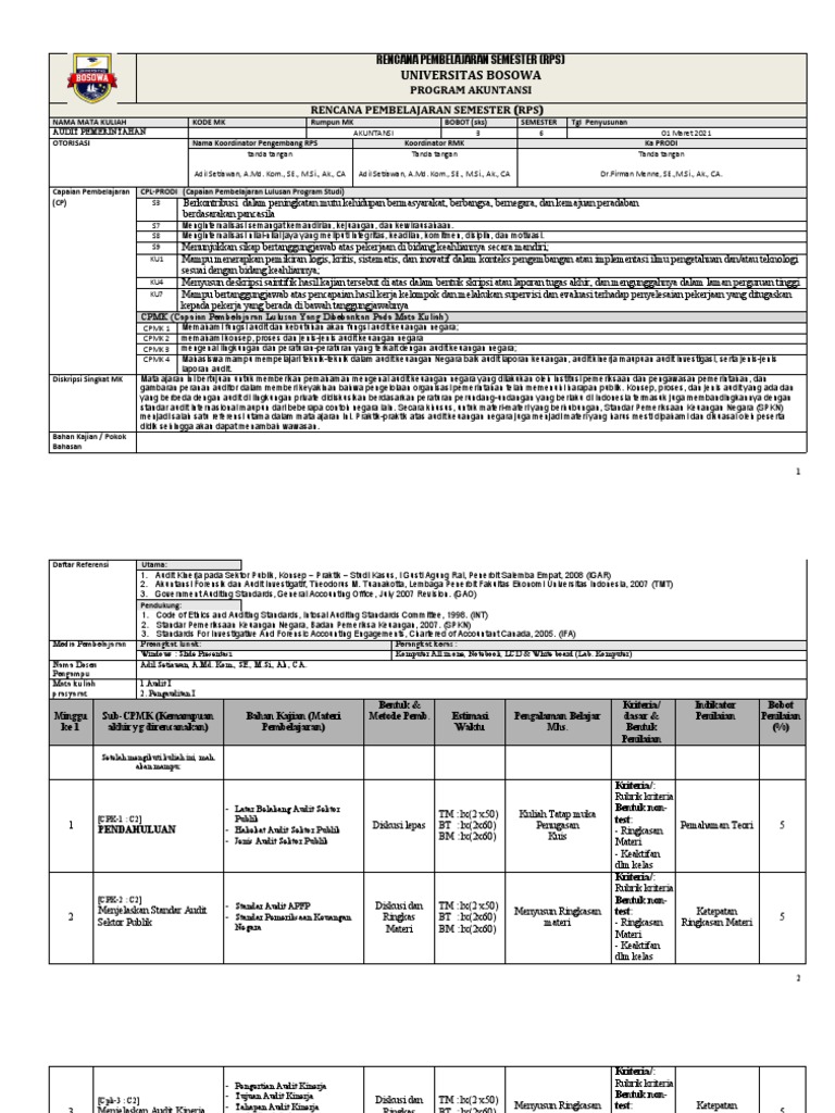 RPS Audit Keu Pemerintahan | PDF | Seni | Komputer