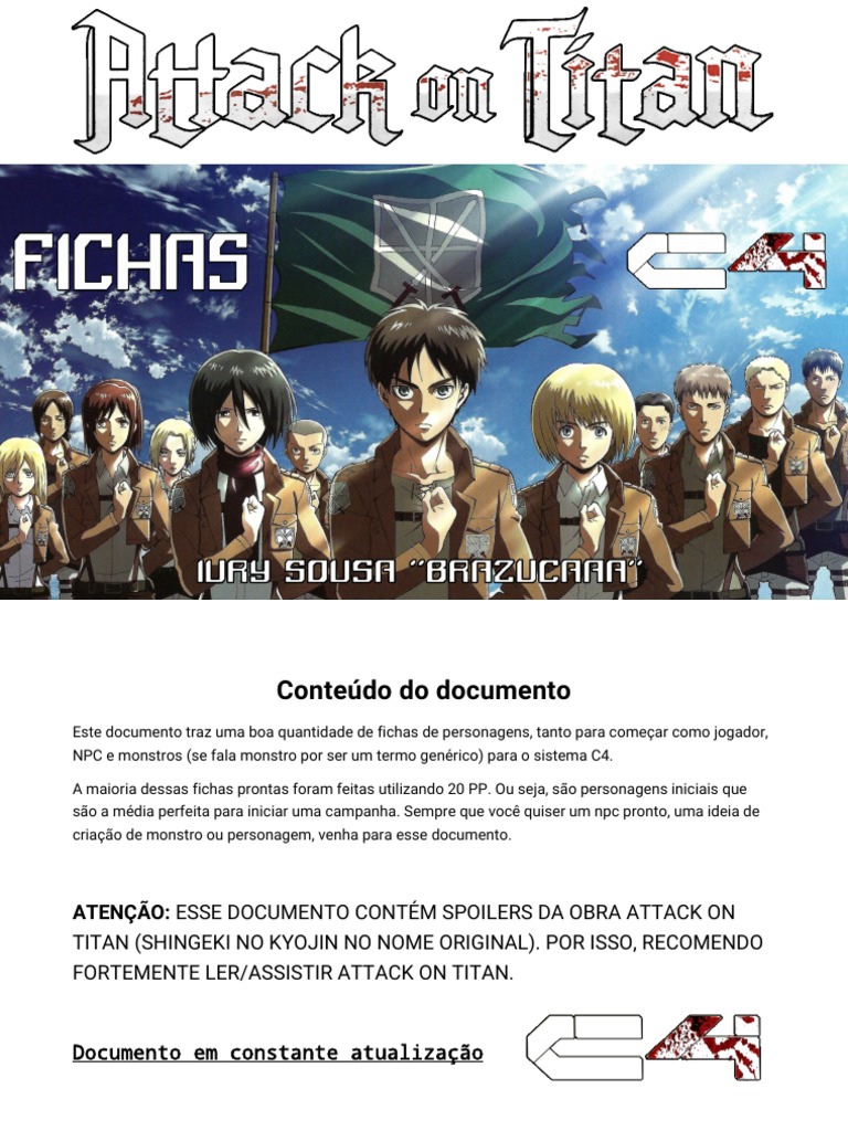 Attack On Titan (C4) - Fichas Prontas