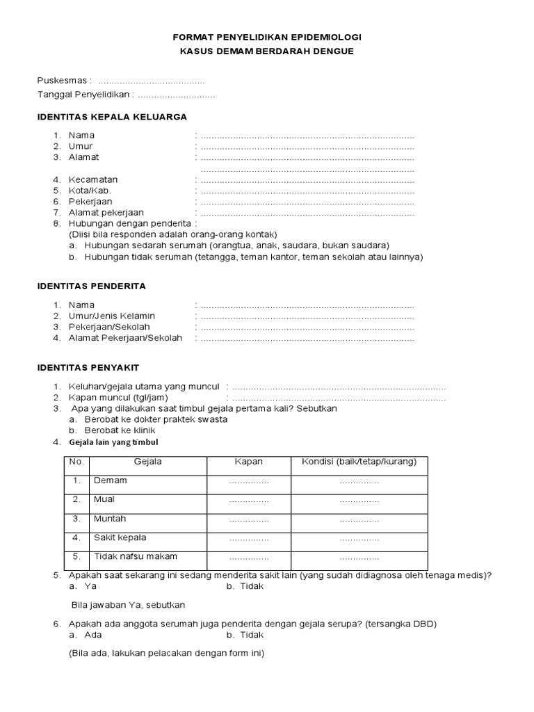 Format Penyelidikan DBD Puskesmas | PDF