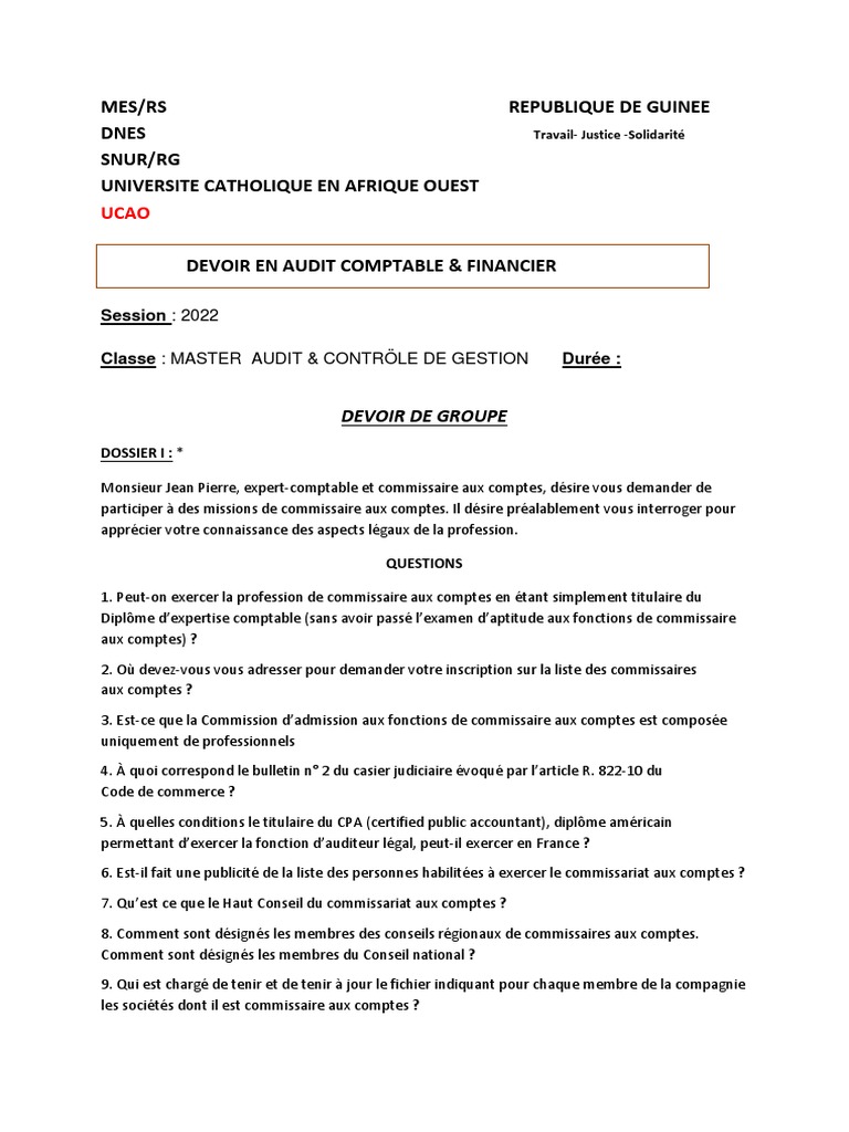 Devoir de groupe en audit comptable | PDF | Audit | Comptabilité