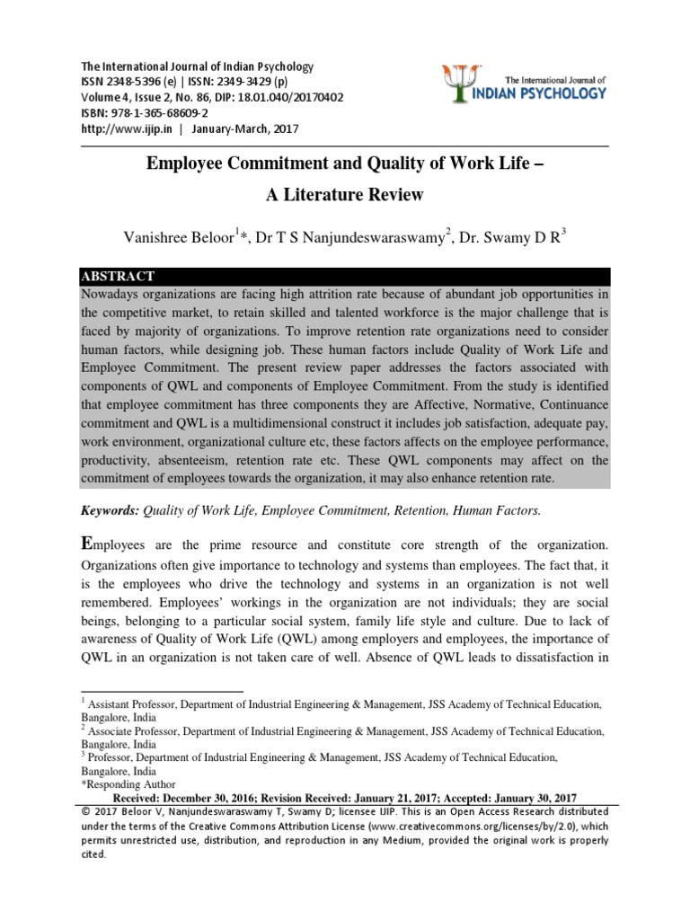 Employee Commitment and Quality of Work Life - A Literature Review ...