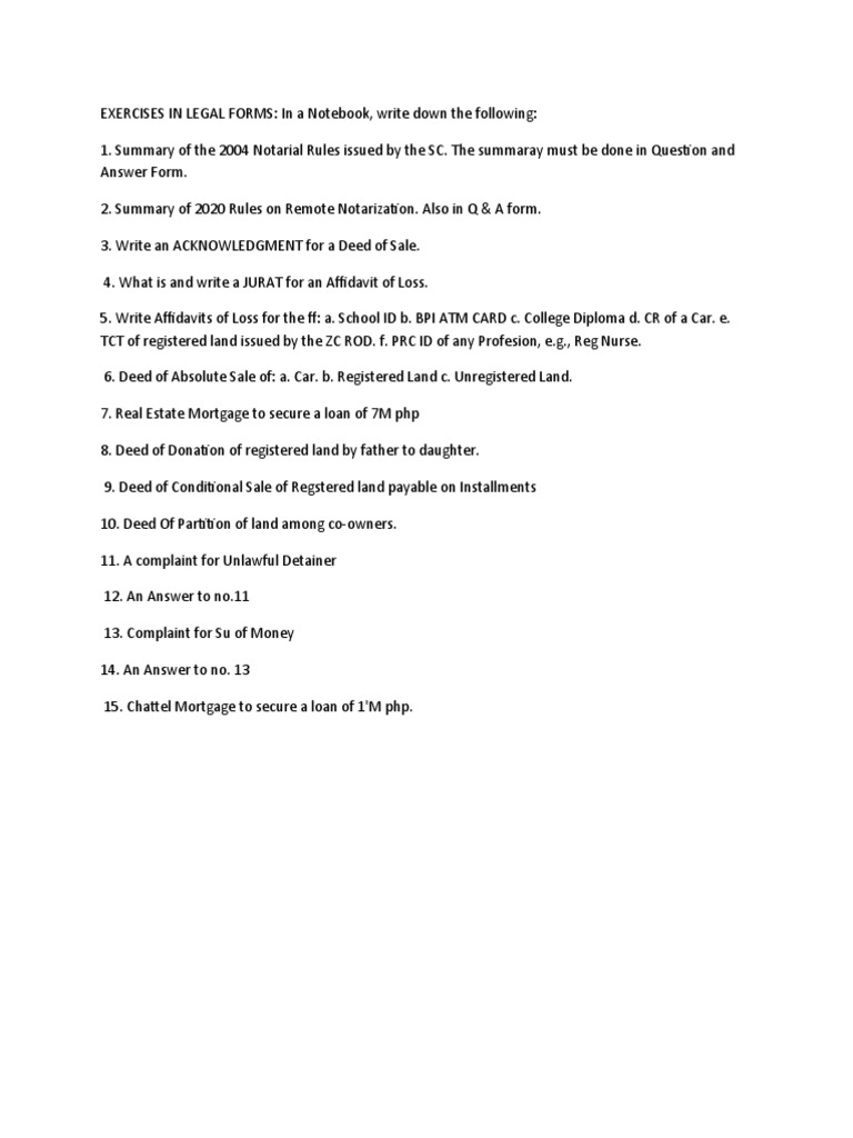 EXERCISES IN LEGAL FORMS PDF