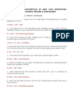 Atividade de Matemática 4º Ano Com Respostas