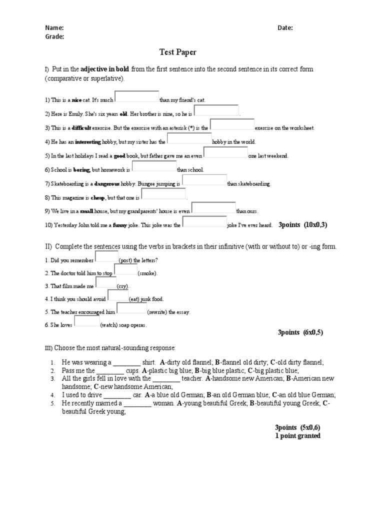 Adjective and Verb Usage Test | PDF | Linguistics | Language Mechanics