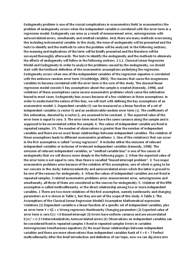 Endogeneity PDF Endogeneity (Econometrics) Ordinary Least Squares