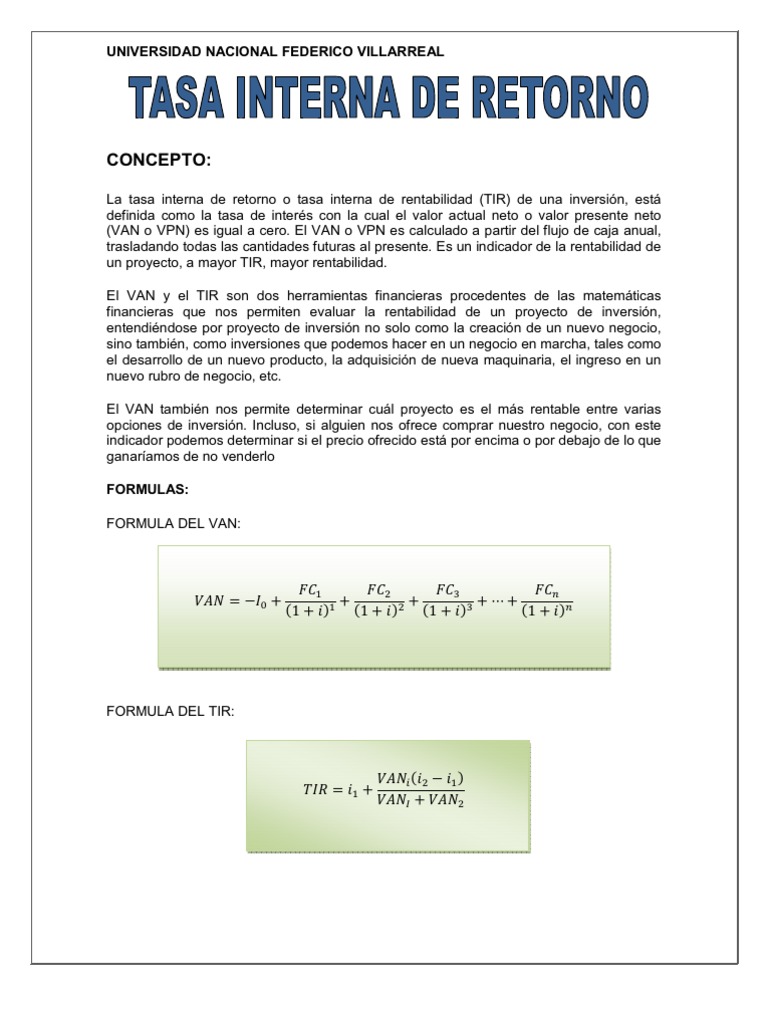 Fórmulas de Tasa Interna de Retorno | PDF