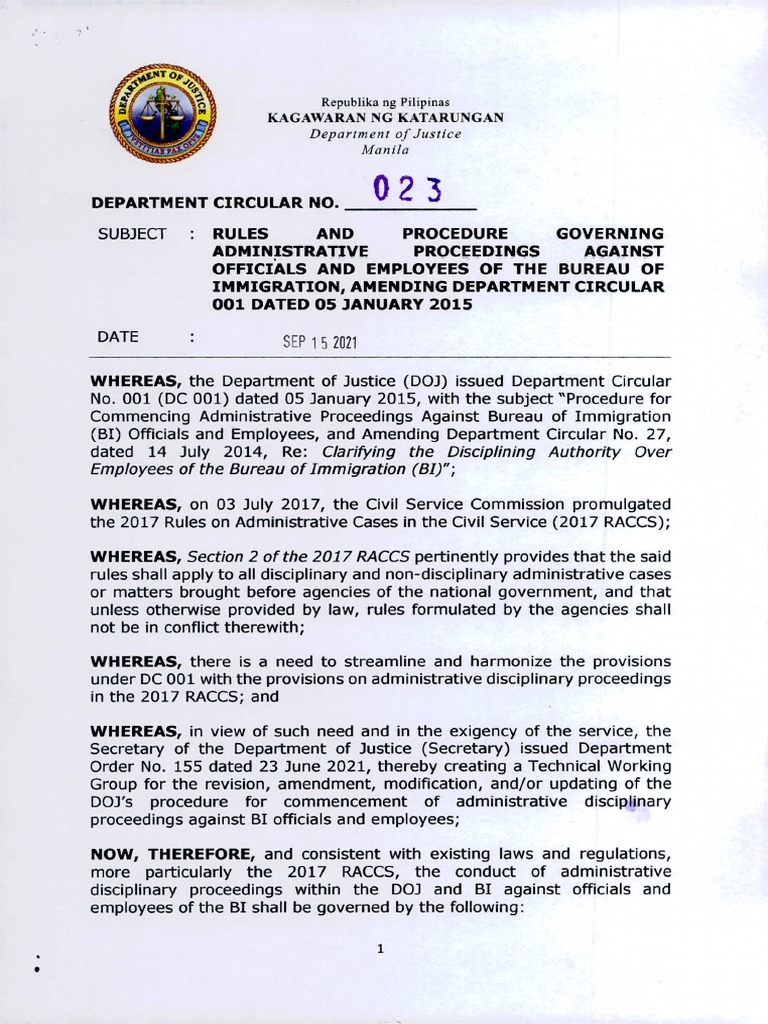 Department Circular No. 23 PDF Complaint Videotelephony