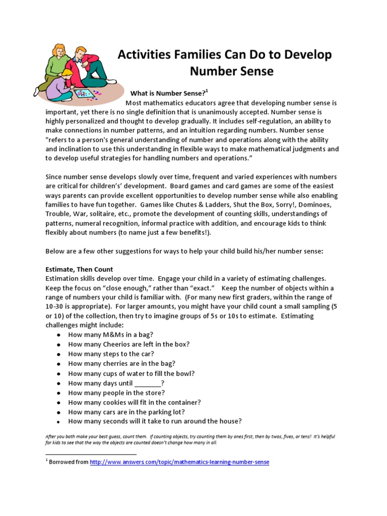 Activities Kids Can Do at Home to Develop Number Sense Handout2 | Subtraction | Mathematics