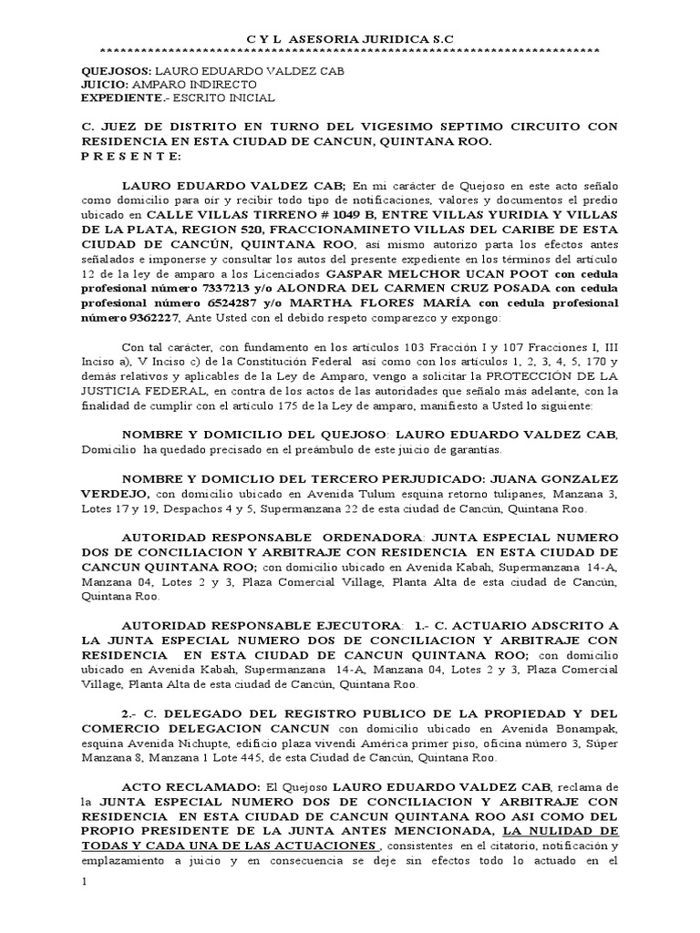 Amparo Indirecto Laboral Eduardo Valdez | PDF | Caso de ley | Demanda ...