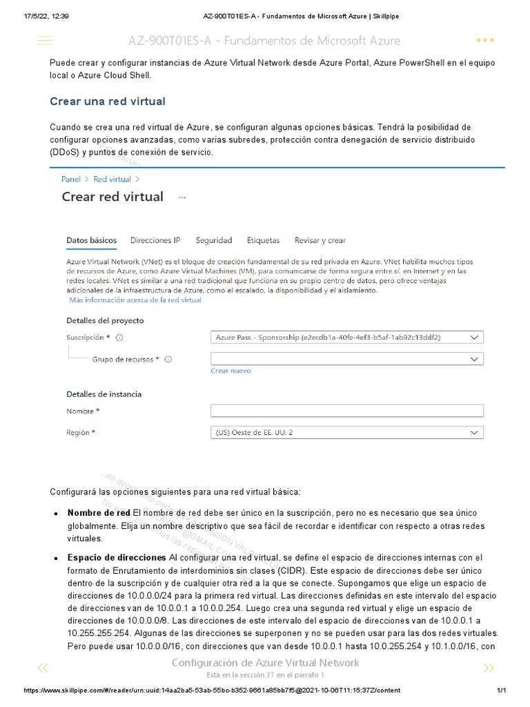 Crear Red Virtual Azure - 1 | PDF | Arquitectura de internet ...