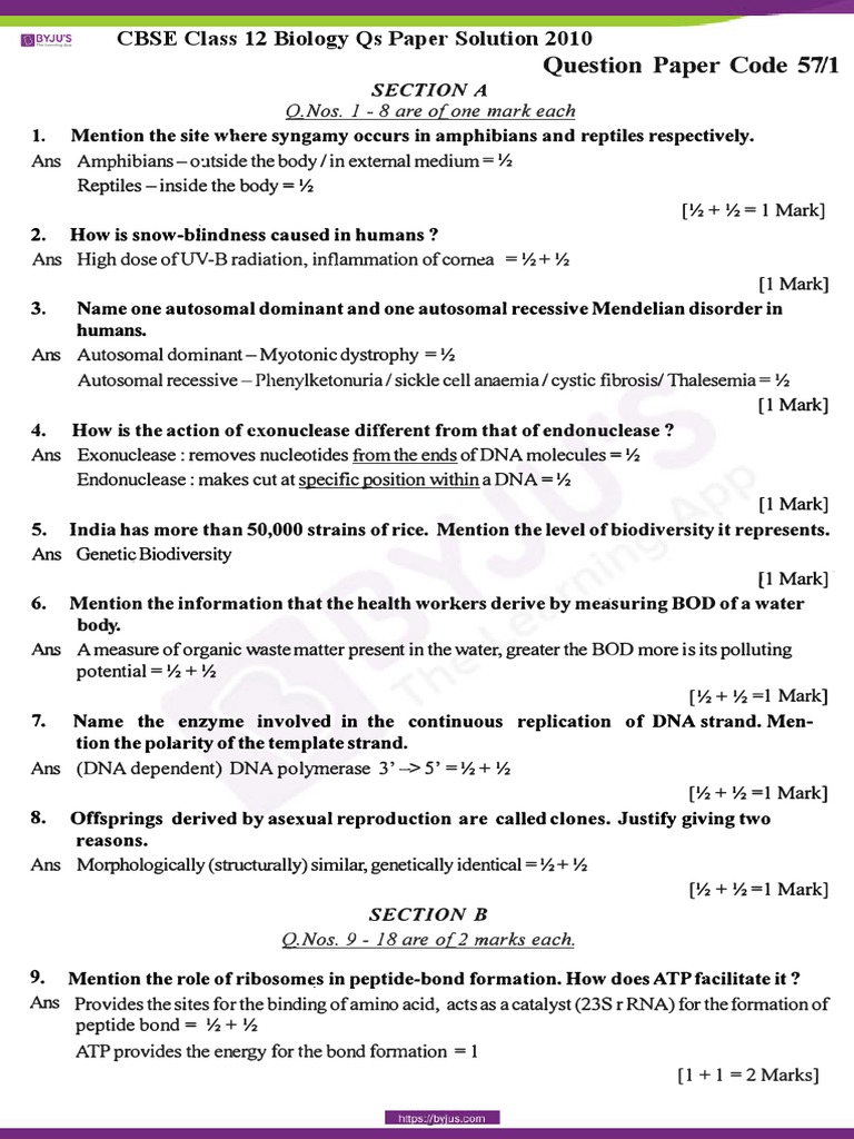 Class 12 Biology Question Paper 2023 | PDF | Dna | Genetics